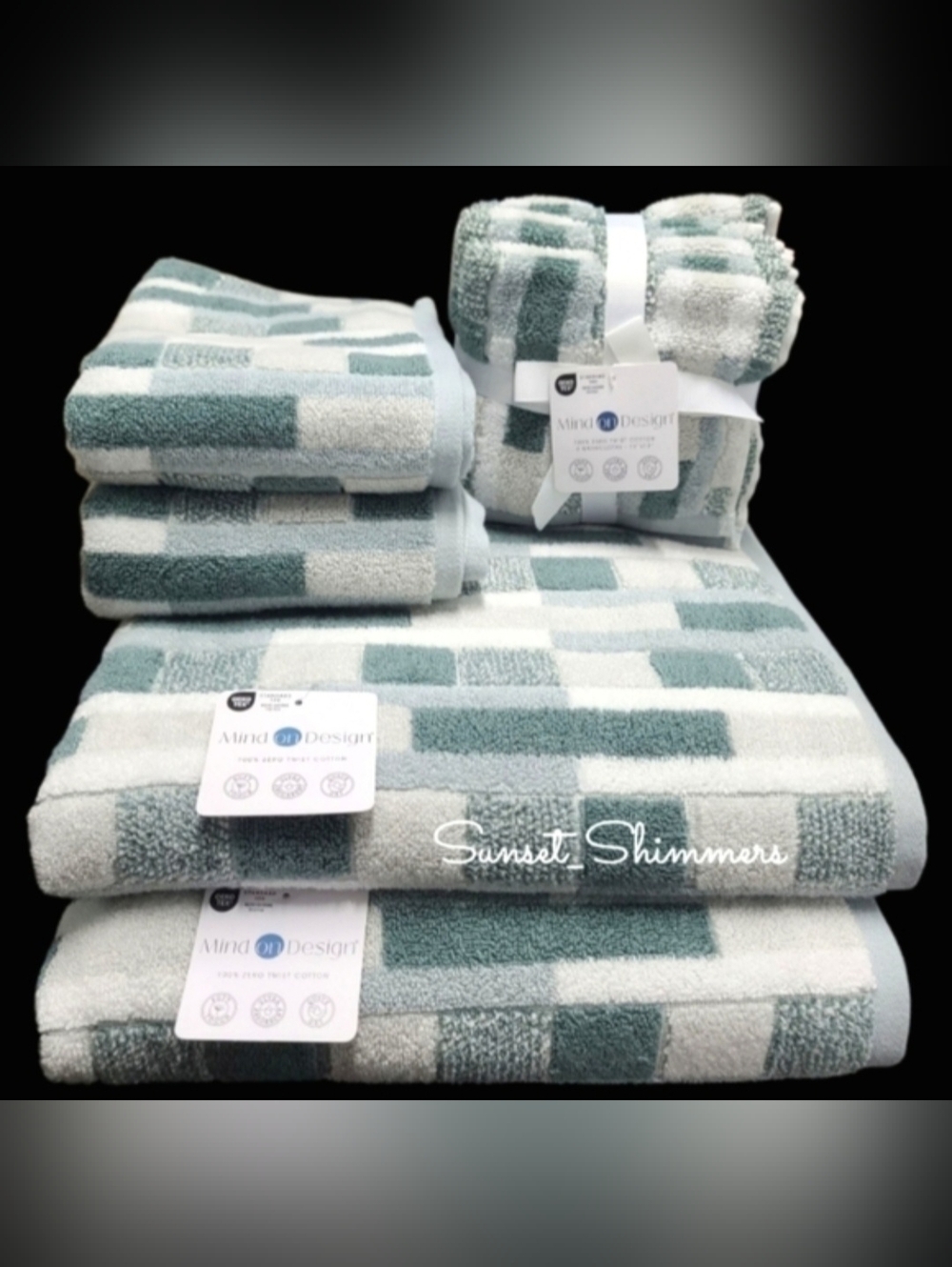 8 Mind on Design Color Block Zero Twist Cotton Bath Hand Washcloth Towel Set NEW